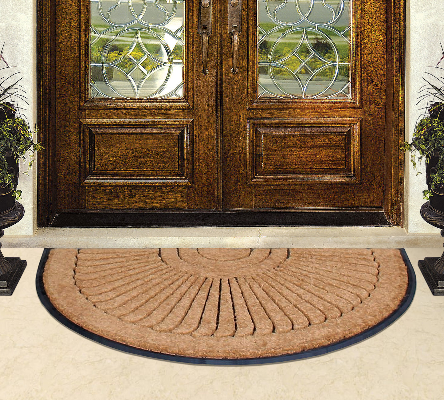 A1HC Unique Sunburst Tapered Edge Half-Moon Double Doormat 36"X72"