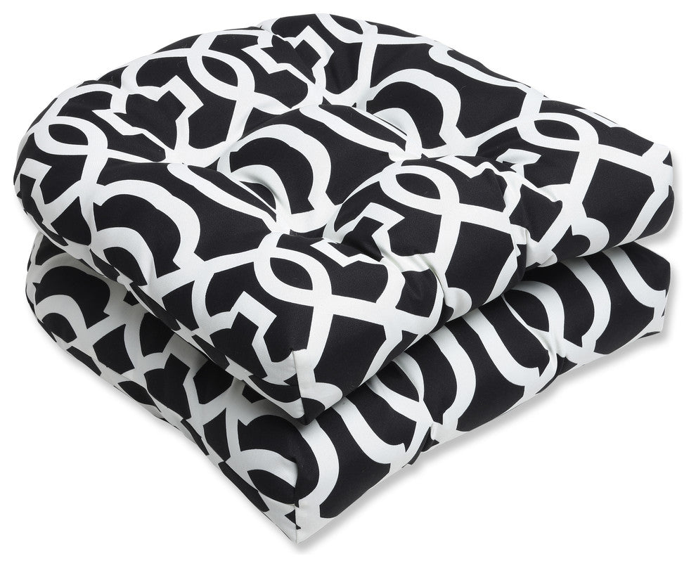 New Geo and White Wicker Seat Cushion, Set of 2, Black