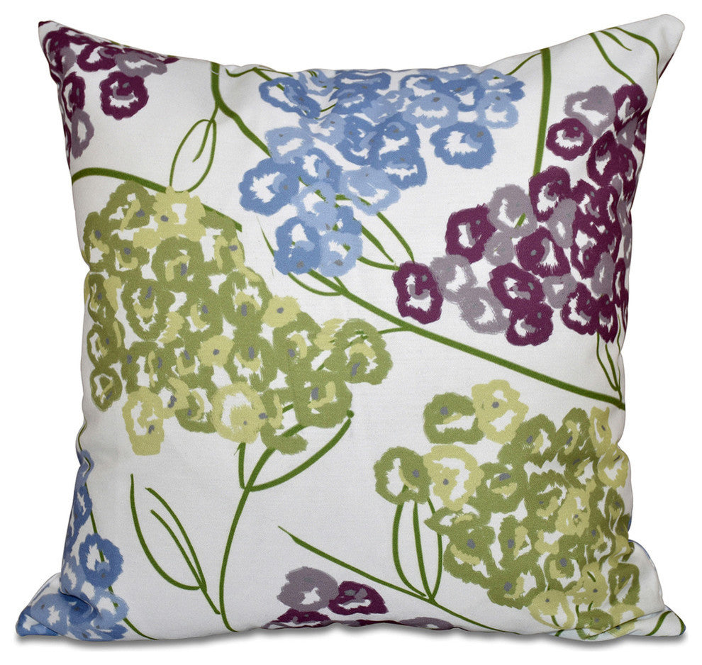 Hydrangeas, Floral Print Pillow, Purple, 20"x20"