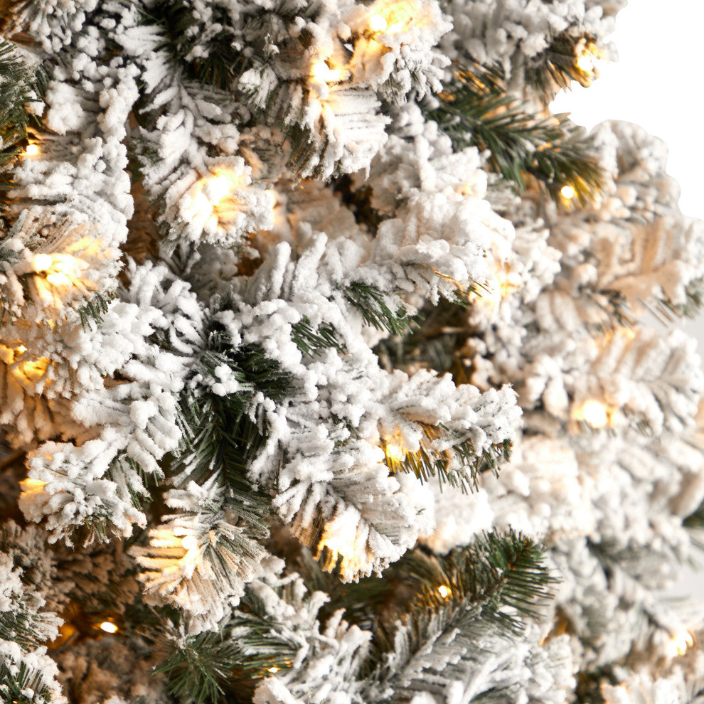 10' Flocked West Virginia Fir Faux Xmas Tree W/ 800 Clear LED Lights & 1680 Tips
