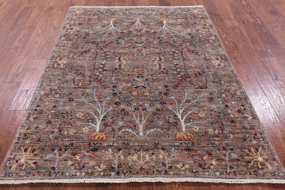 5' 0" X 6' 7" Hand Knotted Persian Tabriz Wool Rug Q10018