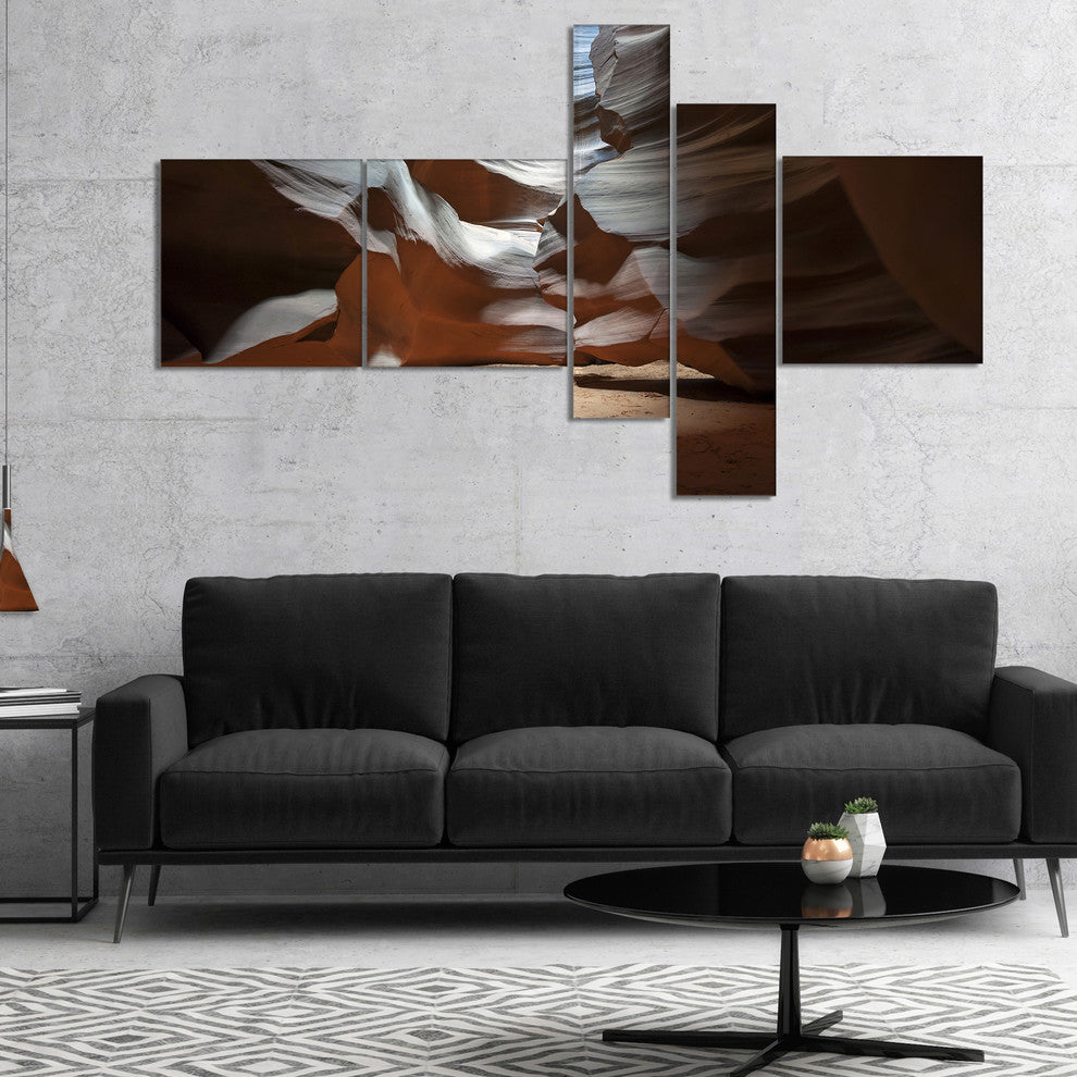 Antelope Canyon Dark Inside, Landscape Photo Canvas Art Print, 60"x32", 5 panels