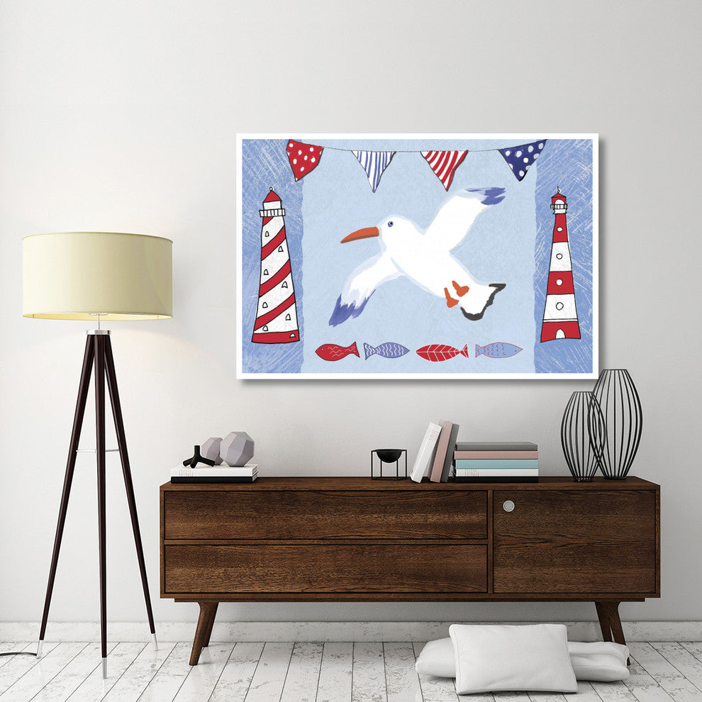 "Coastal Bird III Blue" Digital Paper Print by Farida Zaman, 62"x42"