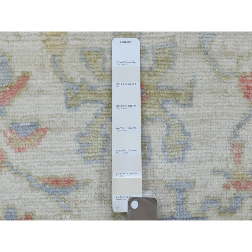 Ivory Afghan Oushak Branch Flower Design Soft Wool Hand Knotted Rug, 8'1"x10'2"