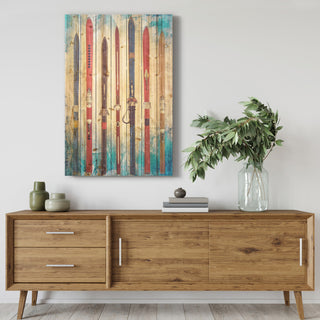"Retro Skis" Colorful Wall Art Digital Print on Solid Wood, 36"x24"