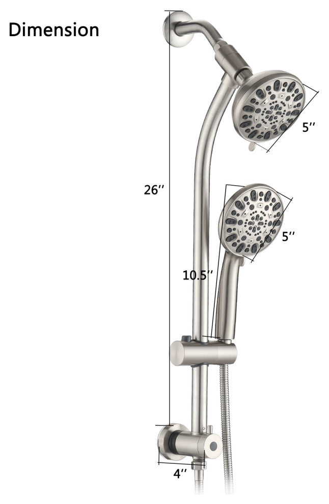 7 Spray Patterns Dual Shower Head with Slide Bar, Brushed Nickel