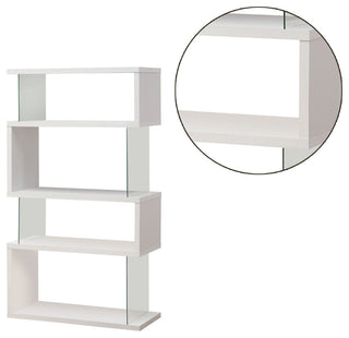 Asymmetrical Snaking Bookcase White Glossy and Clear