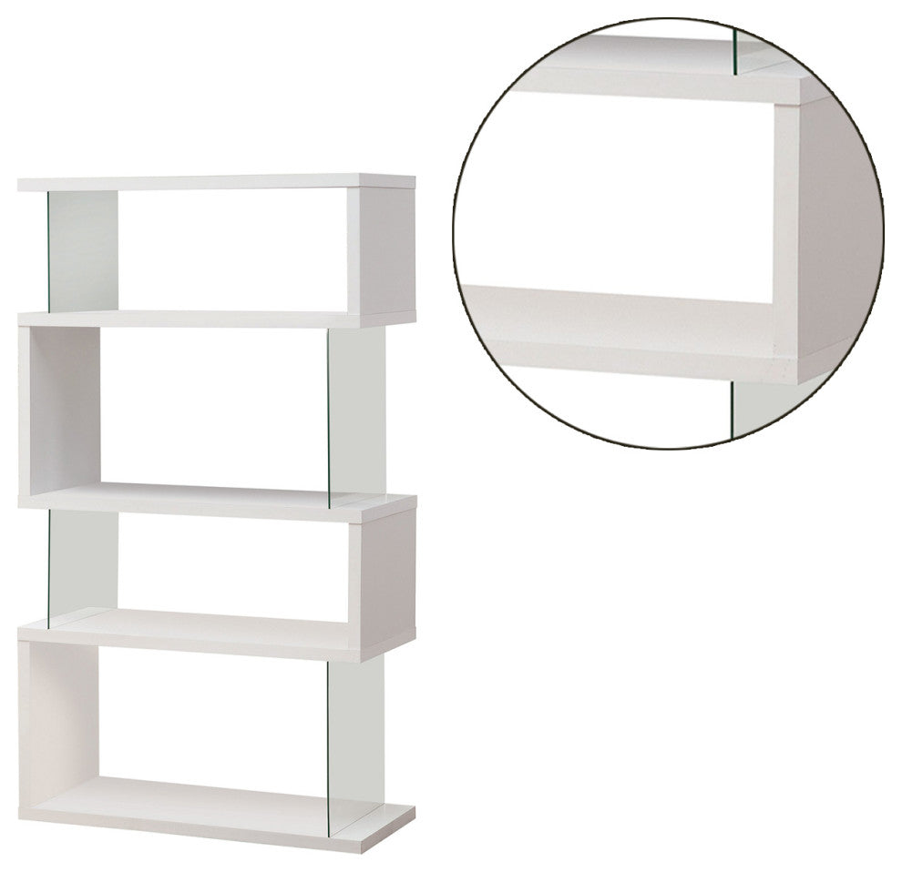 Asymmetrical Snaking Bookcase White Glossy and Clear