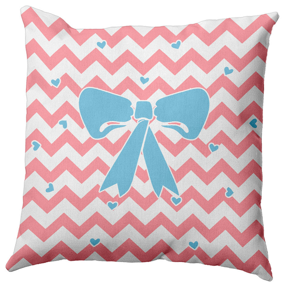 Chevron Bow Decorative Throw Pillow, Pink Icing, 16"x16"