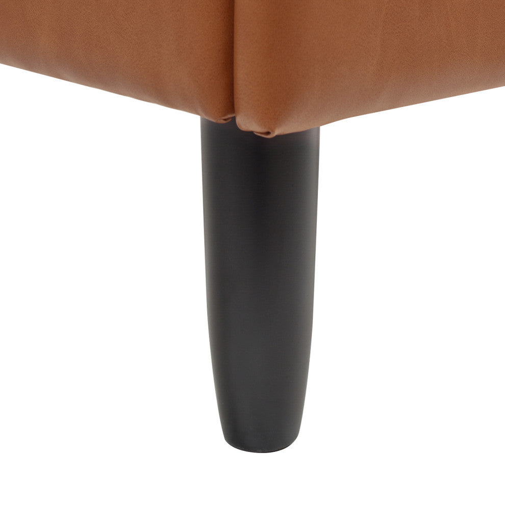Aspen Modern Vertical Tufted Upholstered Platform Bed, Caramel Tan Brown Faux Leather, Queen