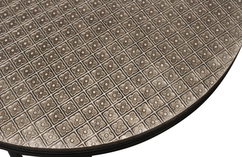 Meenal Metal Cladded Top Round Nesting Table, Silver