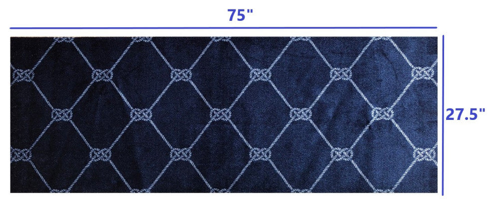 2' x 6' Navy Nautical Knots Washable Runner Rug