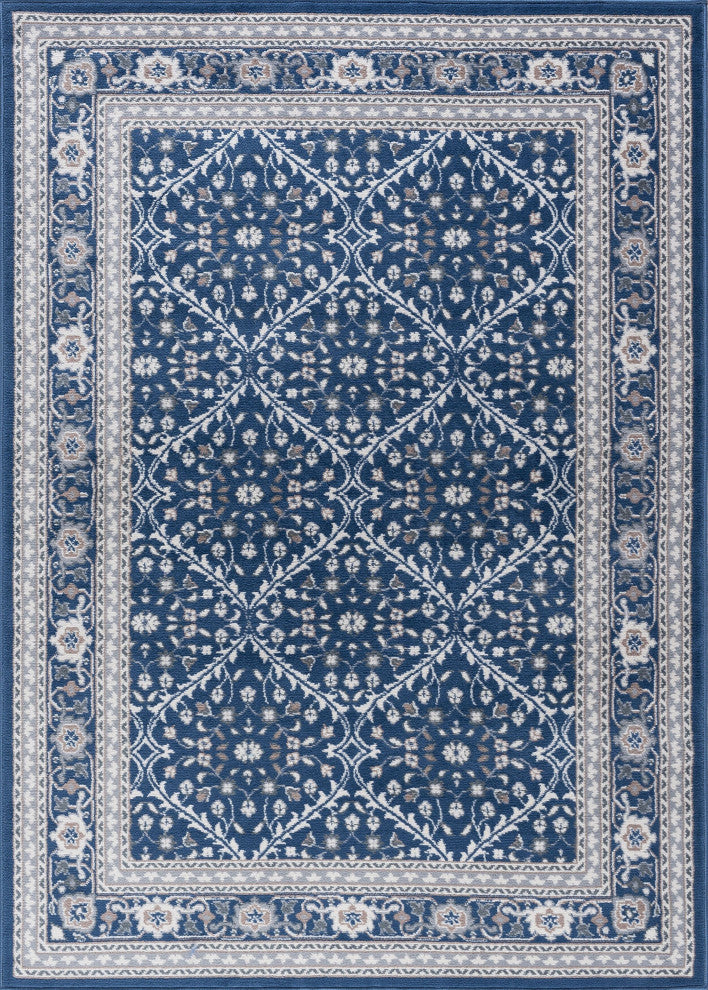 Beauregard Traditional Oriental Navy Rectangle Area Rug, 5'x7'
