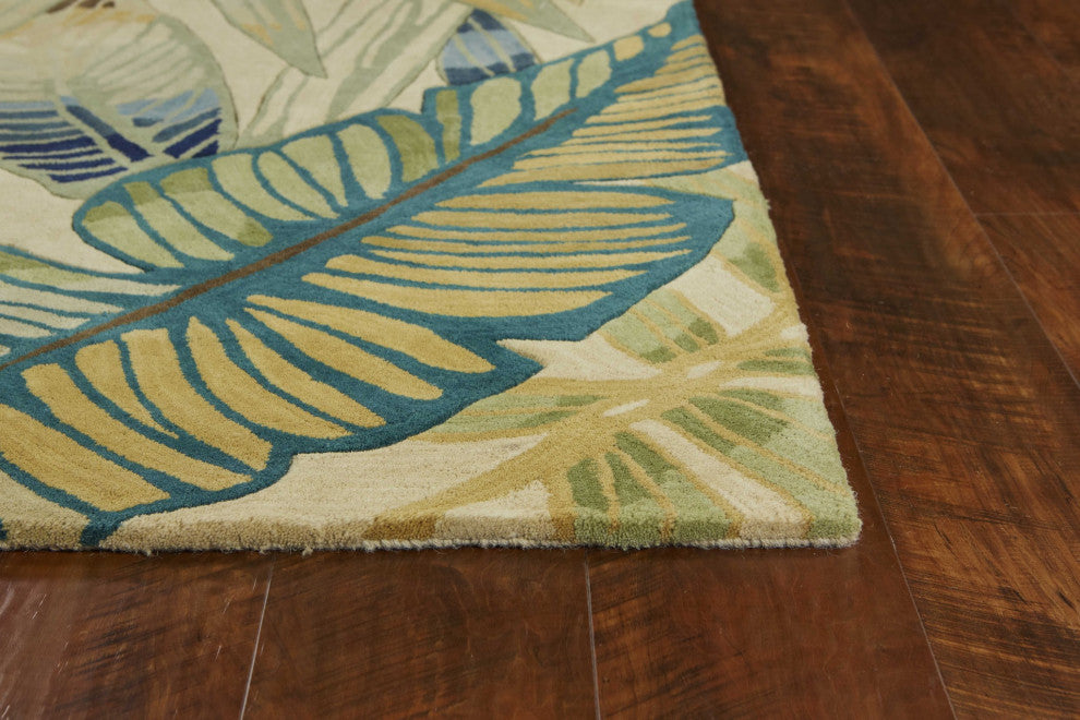 HomeRoots 5' x 8' Wool Ivory or Teal Area Rug