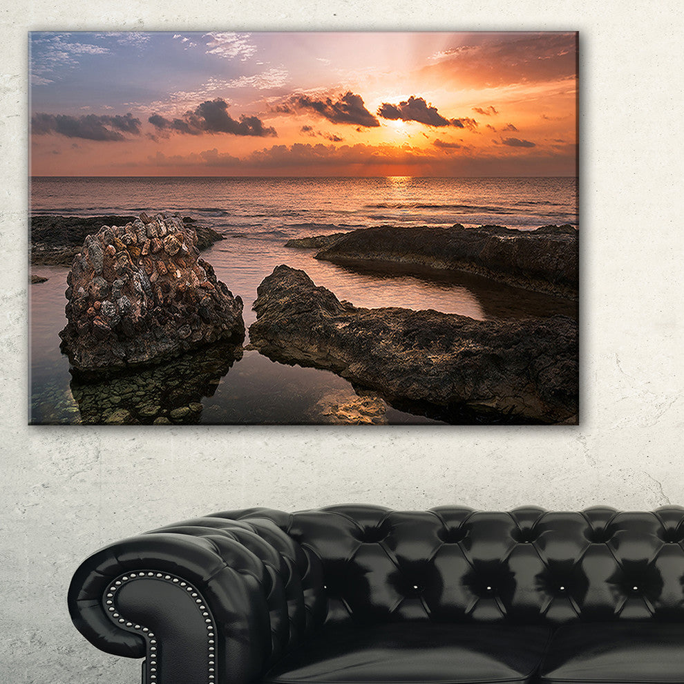 "Yellow Sun Over Ancient Ruins" Oversized Beach Canvas Artwork, 40"x30"