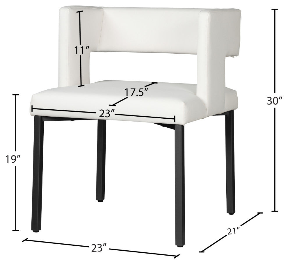The Caleb Dining Chair, White and Matte Black, Faux Leather and Iron, Set of 2
