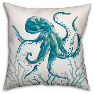 Teal Octopus 18x18 Throw Pillow
