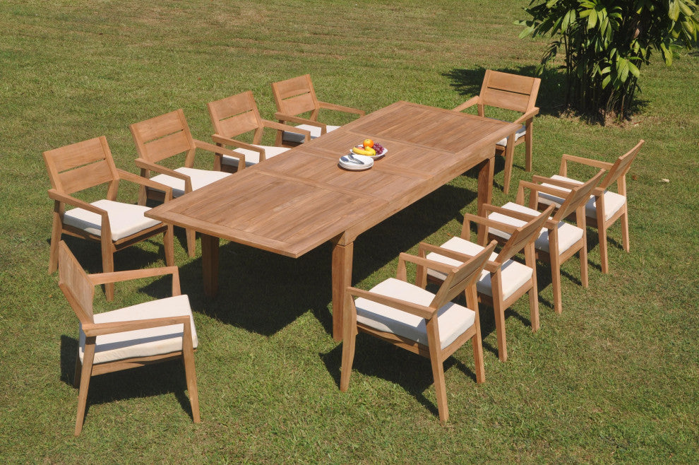 11-Piece Outdoor Teak Dining Set: 122" Rectangle Table 10 Celo Stacking Chairs