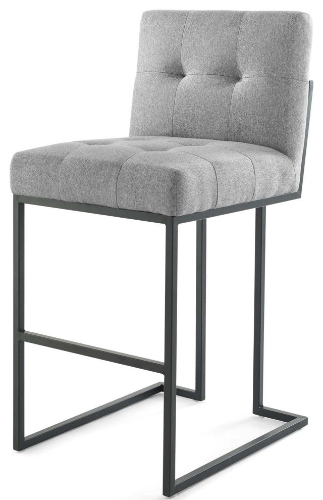 Bar Stool Chair Barstool, Set of 2, Fabric, Black Gray, Bar Pub Cafe Bistro
