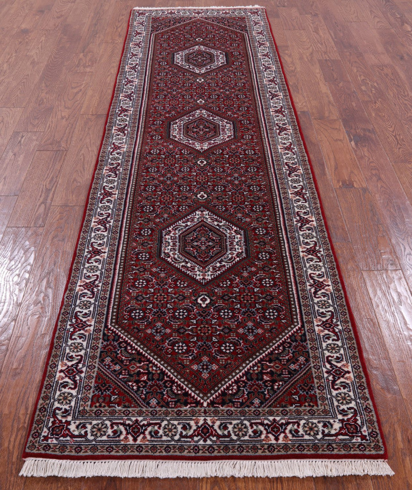 2' 9" X 10' 1" Runner Fine Persian Bijar Hand-Knotted Wool and Silk Rug Q6721