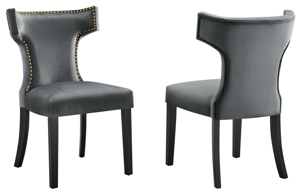 Curve Performance Velvet Dining Chairs, Set of 2, Gray