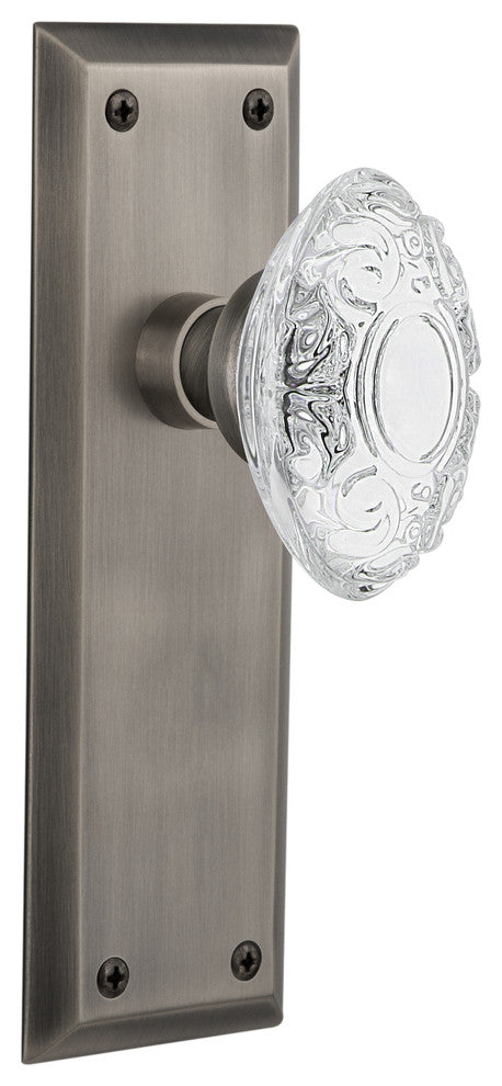 New York Plate Single Dummy Crystal Victorian Knob, Antique Pewter, NYKCVI