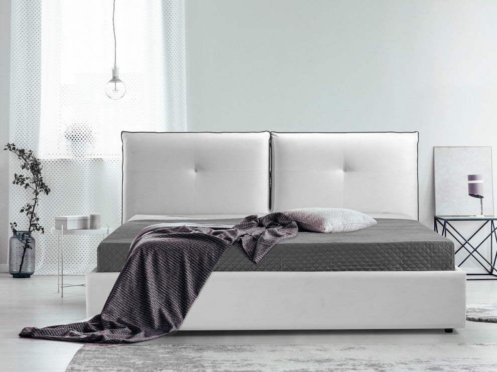 Aria King Storage Bed in White PU Leather