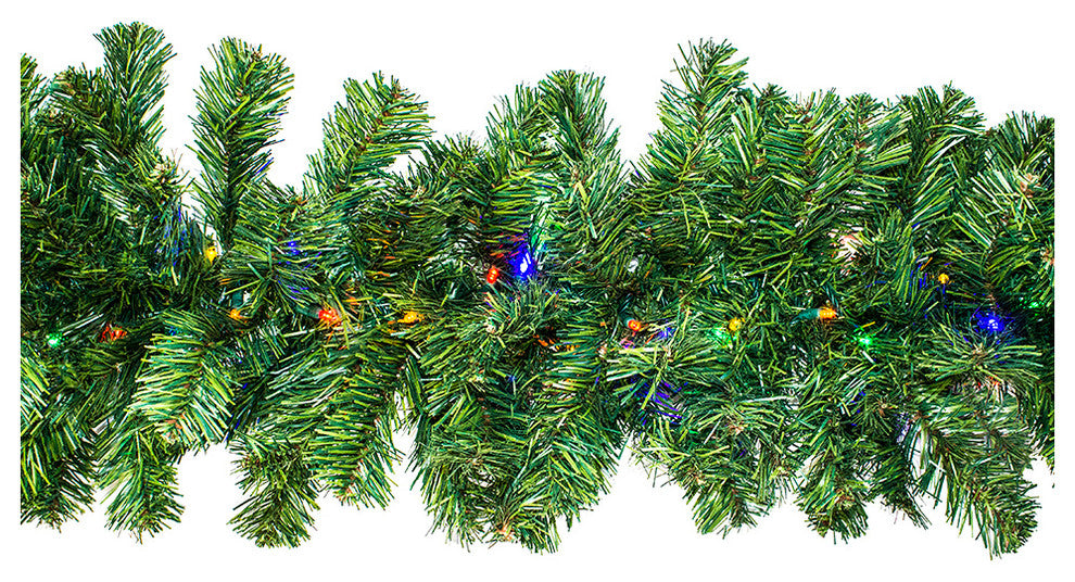 9' Pine Garland Pre-Lit With LED Multi Colored LED Lights