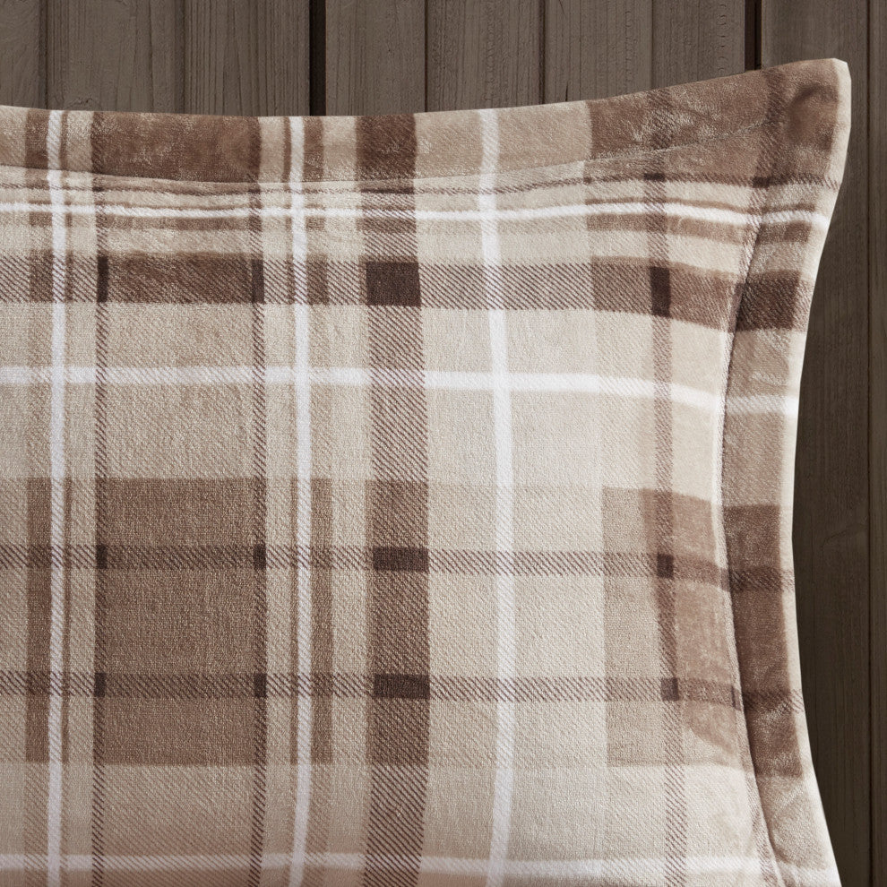 Woolrich Alton Plush to Sherpa Winter Comforter Set, Plaid Taupe, King