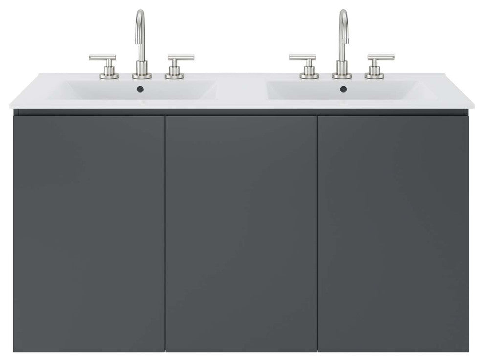 Bryn 48" Wall-Mount Double Sink Bathroom Vanity, Gray White