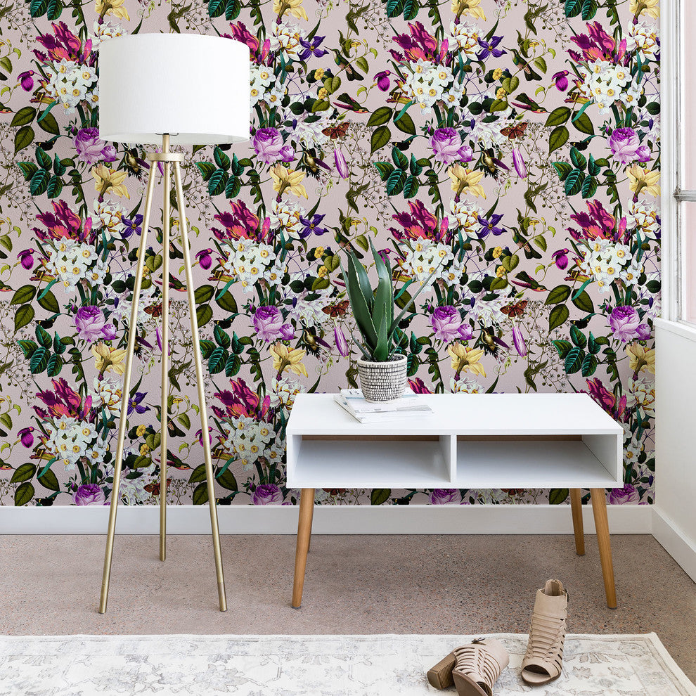 Deny Designs Marta Barragan Camarasa Bouquet Bird Wallpaper, Pink, 2'x4'