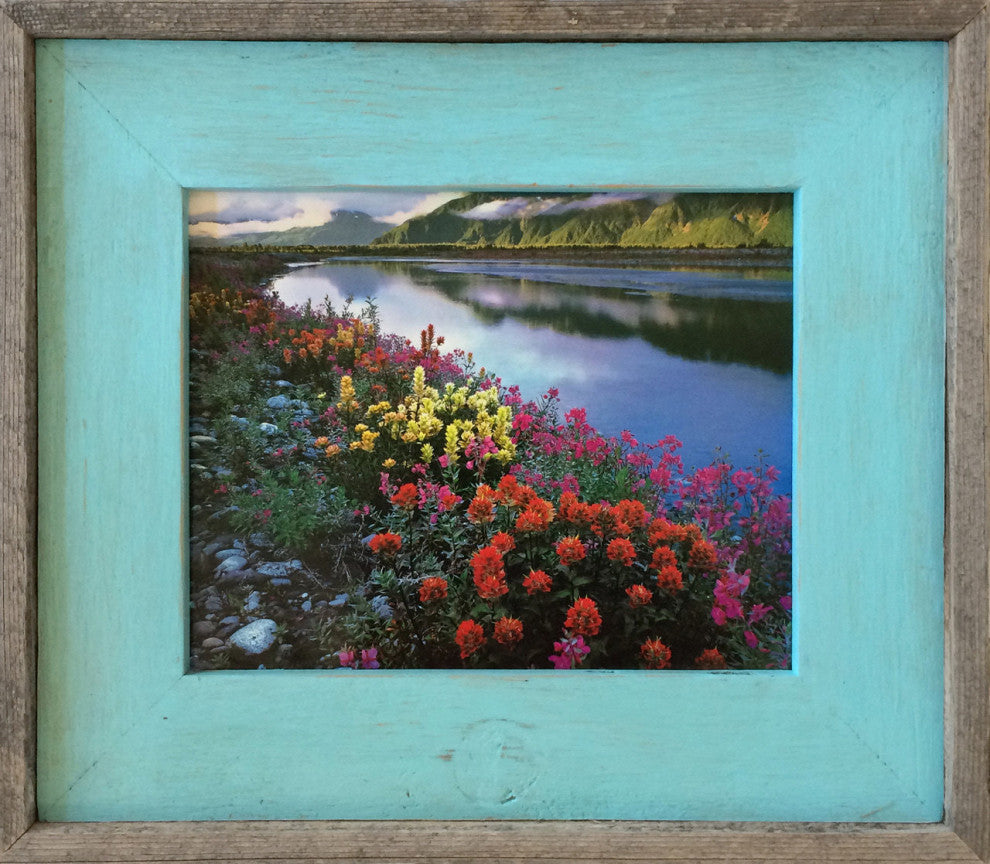 Barnwood Picture Frame, Lighthouse Robin Egg Blue Rustic Wood Frame, 10"x13"