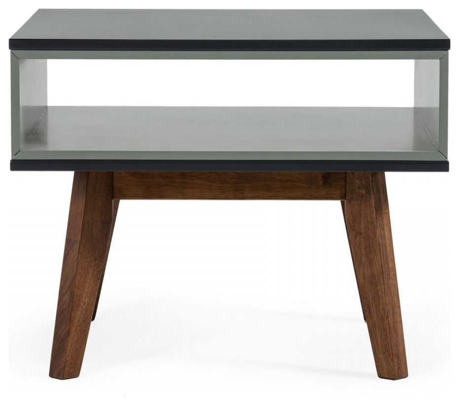 Dark Oak and Shades of Gray Open Rectangle End Table