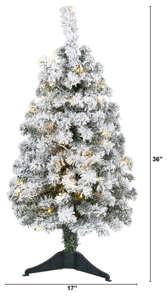 3' Flocked Rock Springs Spruce Faux Christmas Tree With 50 Clear LED Lights