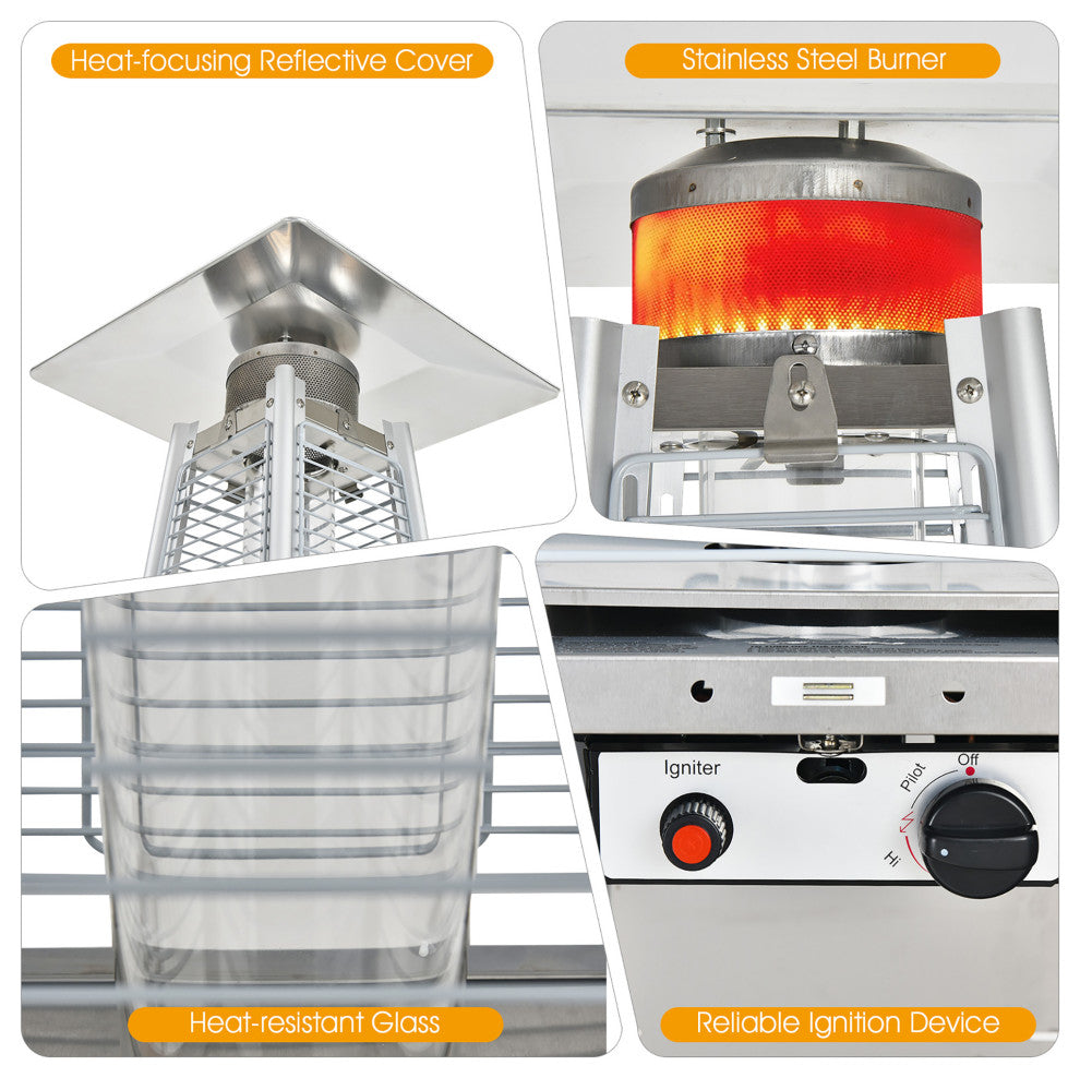 90" Tall Pyramid Patio Heater Quartz Glass Tube Flame Heating 42000 BTU