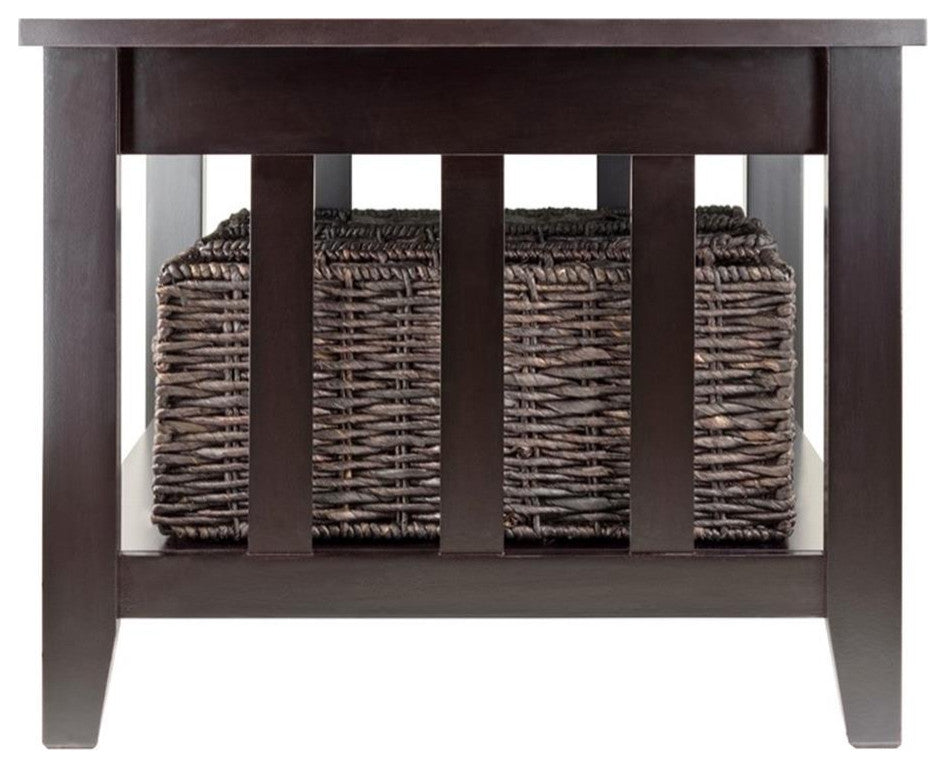 Morris Coffee Table with 3 Foldable Corn Husk Baskets, Espresso and Chocolate