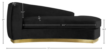 Julian Velvet Upholstered Chaise, Black, Gold Base