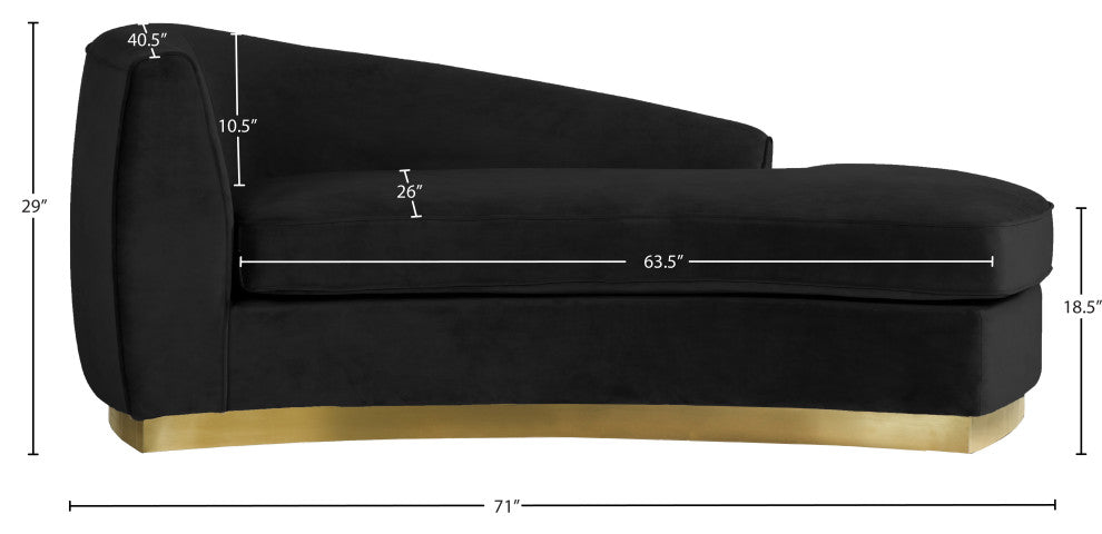 Julian Velvet Upholstered Chaise, Black, Gold Base
