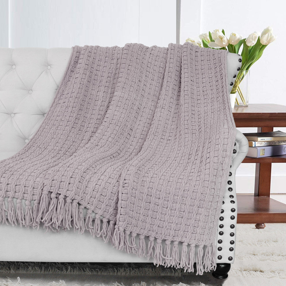 Space Yarn Knitted Throw, Lilac, 50" X 60"