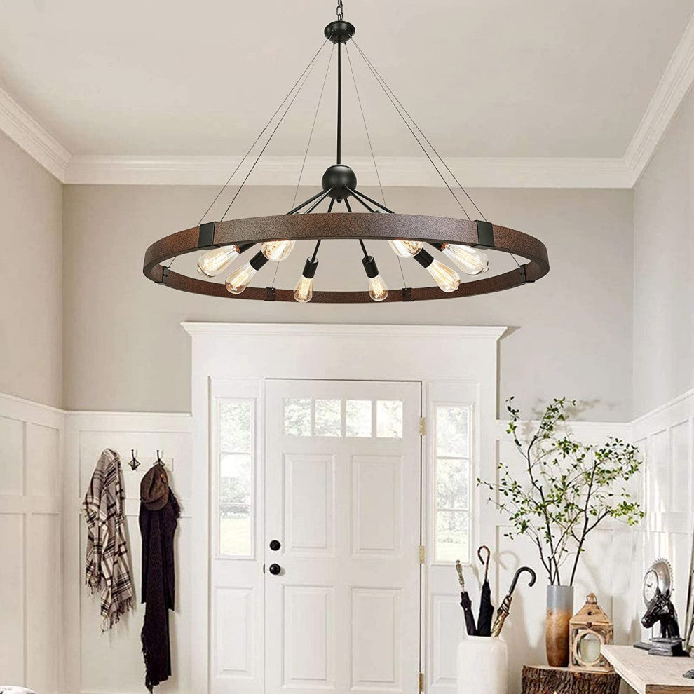 Farmhouse Wheel Chandelier 8 Light Metal Sputnik Pendant Light Fixture