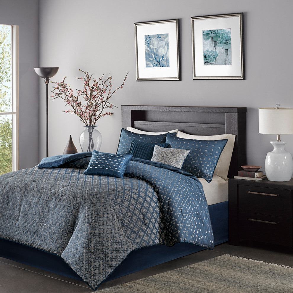 Madison Park Biloxi 7 Piece Comforter Set in Navy
