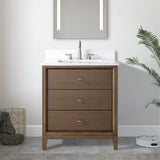 Vanity Art Bathroom Vanity with Engineered Marble Top and Sink, Walnut, 30", Brushed Nickel
