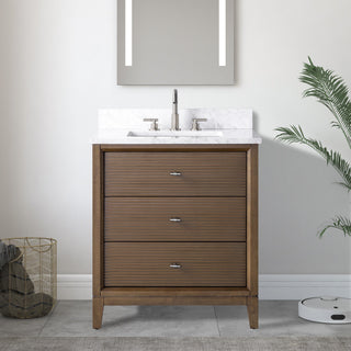 Vanity Art Bathroom Vanity with Engineered Marble Top and Sink, Walnut, 30", Brushed Nickel