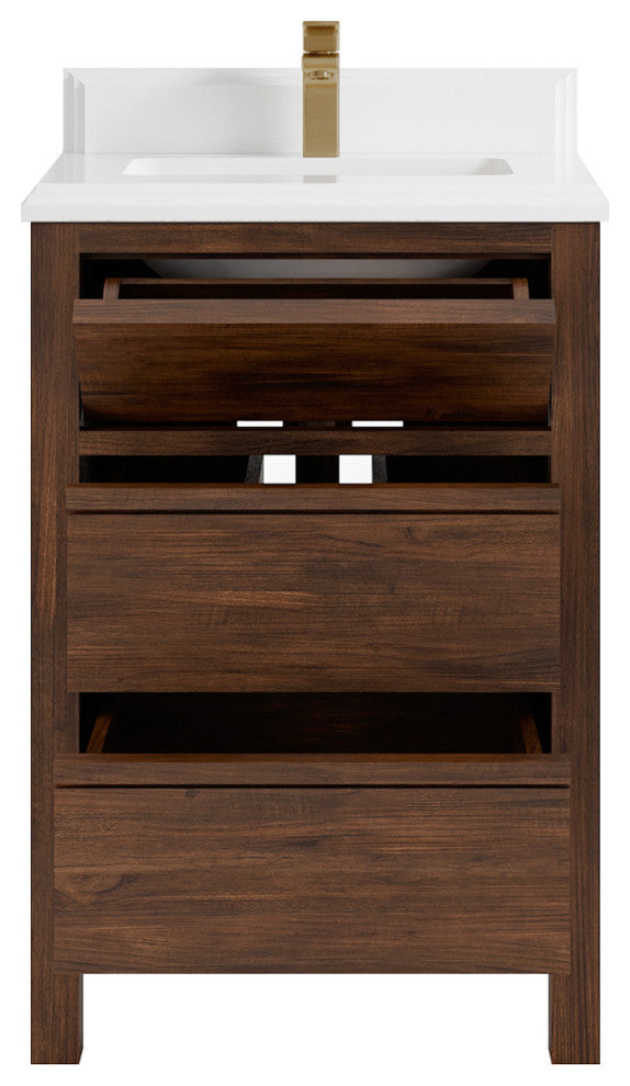 Elizabeth 24 Single Sink Bath Vanity in Dark Walnut Teak 1.5" White Quartz