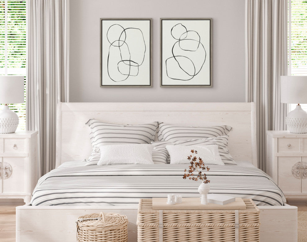 Sylvie Circles Framed Textured Canvas Set by Teju Reval, Gray 2 Piece 18x24