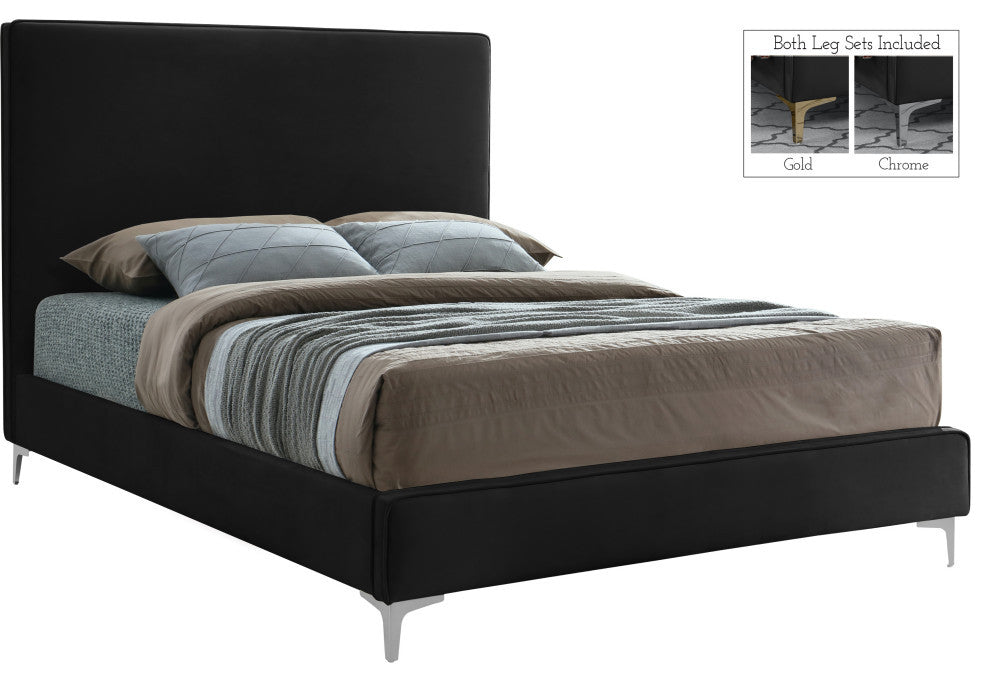 Geri Velvet Upholstered Bed, Black, Full
