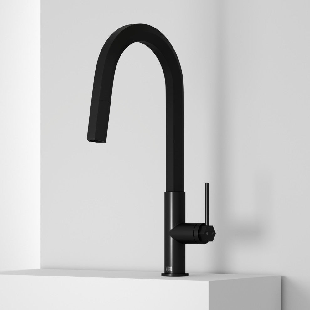 VIGO Hart Hexad 18" H Single Handle Pull-Down Kitchen Faucet, Matte Black, Without Extras