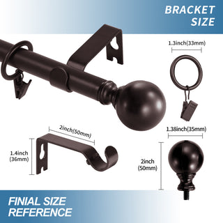 Ball Adjustable Single Curtain Rod Set With Rings, 5/8", Bronze, 48"-84"