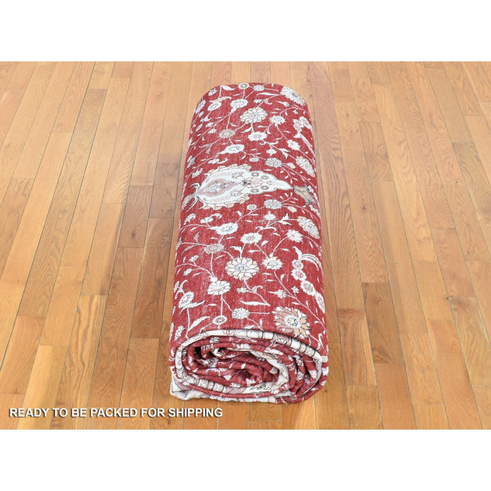 Red Sino Tabriz 250 KPSI Clearance Hand Knotted Silken Oversized Rug 12'0"x18'4"