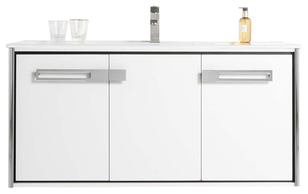 Oakville Wall Mount Bathroom Vanity, White Matte, 48", Chrome Hardware